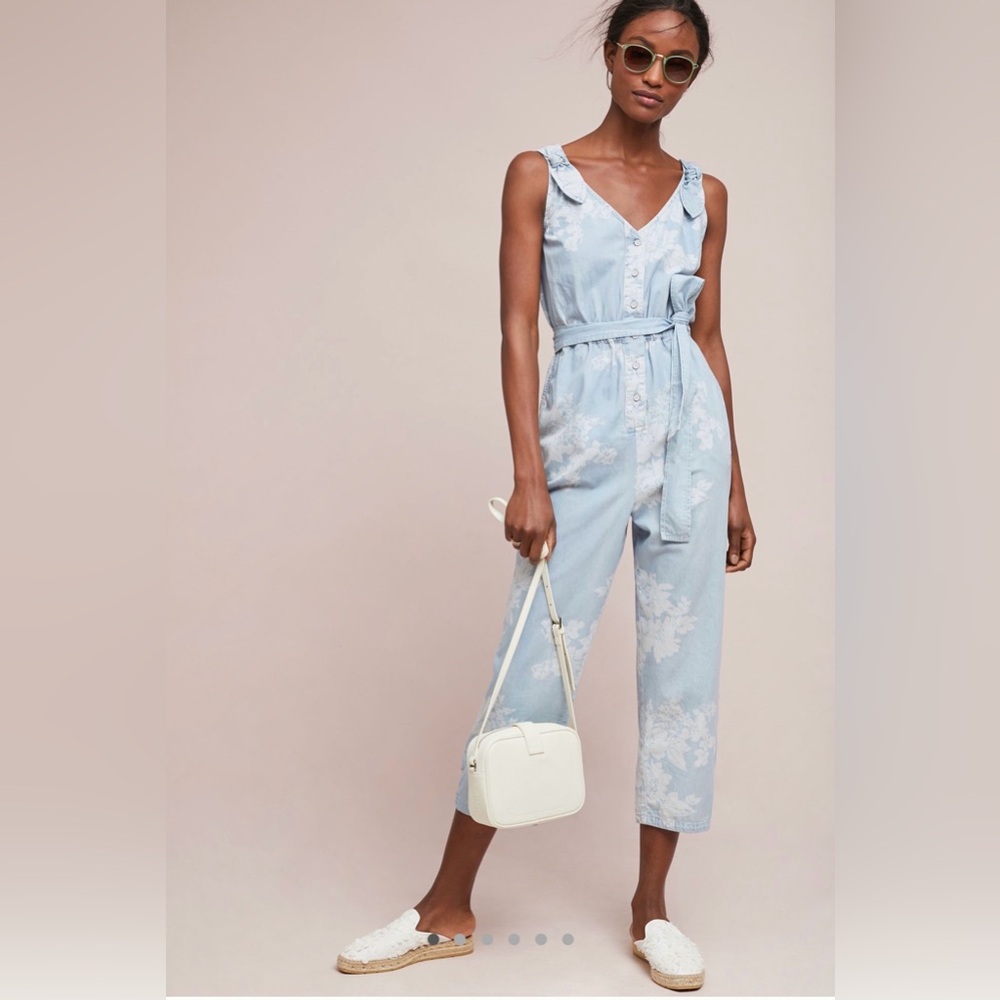 Anthropologie pilcro printed denim jumpsuit size Large NWT boho, beach